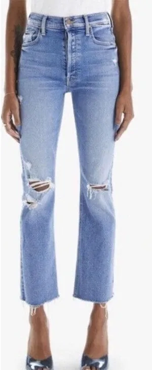 MOTHER The Tripper Ankle Fray Blue Distressed Straight Leg Jeans thumbnail 1
