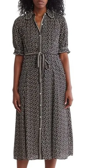 Max Studio London Women's XS Black White Polka Dot Midi‎ Dress Ruffle Trim NWT thumbnail 1