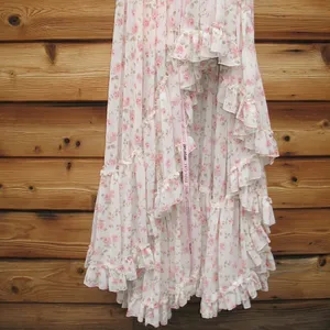 MAC DUGGAL White Multicolor Floral Print Sleeveless Ruffled High-Low Gown thumbnail 10