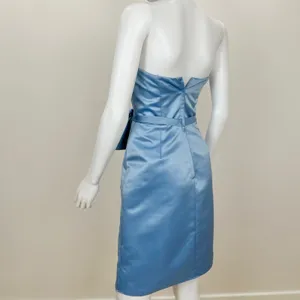 ABS Allen Schwartz Strapless Dress Light Blue Satin Corset Draped Pleated US 2 thumbnail 6