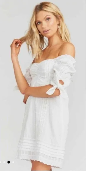 SHOW ME YOUR MUMU‎ Hartley Mini Dress Verona Lace White Off-the-Shoulder, Medium thumbnail 1