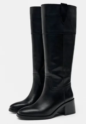 Zara Knee High Mid Heel Leather Boots Size 6 or 36 thumbnail 1