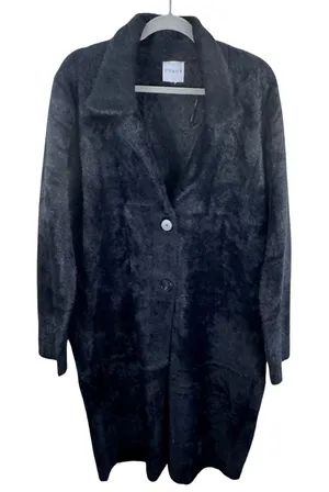 Cyrus Womens Black Fuzzy Longline Cardigan Heavyweight Coat Notched Lapel XL thumbnail 1