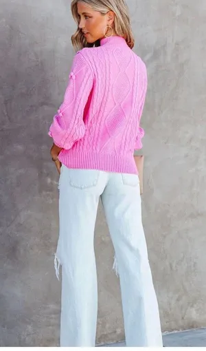 VICI NEW -CHANTEL CABLE KNIT PULLOVER SWEATER - PINK thumbnail 8