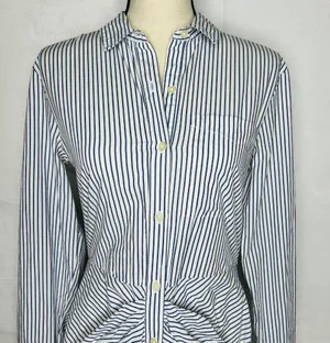 Gap Button-Down Shirt Dress Long-Sleeve Striped Gathered Waist Cotton Sz M thumbnail 2