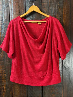 Valerie Stevens Red Sparkle Drape Neck Women's Top XL thumbnail 2