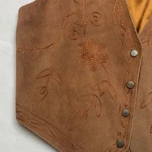 Northwest Territory size large leather embroidered vest Gold retro 90s grandpa thumbnail 3