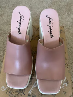 Free People Zoe Blush Pink Platform Mule Heels thumbnail 2