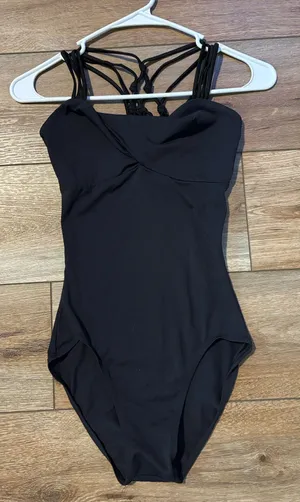 Capezio Women’s Black One-Piece Dance Leotard With Strappy Gold Glitter Back thumbnail 1