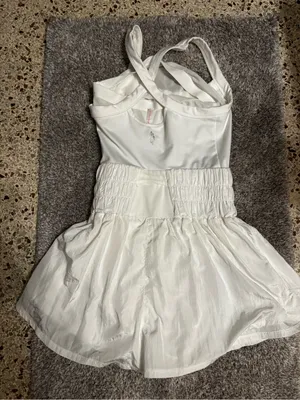 FREE PEOPLE FP Movement Prima Shortsie Romper Jumpsuit White Tiered Small thumbnail 7