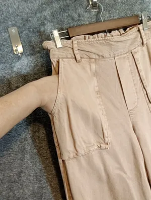 YFB paperbag Waist Wide Leg Cropped Pants Tensel Coastal Summer Womens L thumbnail 5
