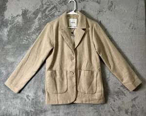 Monki Camel Tan Soft Knit Blazer Jacket Minimalist Neutral Cozy Chic Size XS New thumbnail 1