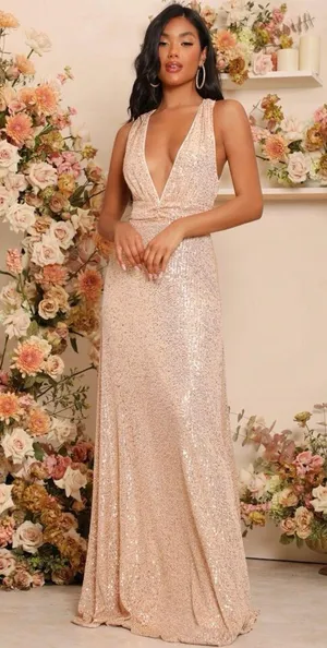 NEW Plunging Neck Criss Cross Sequin’s Dress thumbnail 1