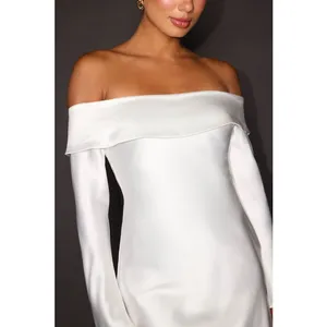 NEW Lulus Luxurious Vision White Satin Off-the-Shoulder Slip Mini Dress Small thumbnail 4