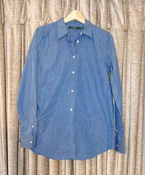 NWT Lauren Ralph Lauren Classic Blue Pinstripe Button Down Dress Shirt Size 8 thumbnail 1