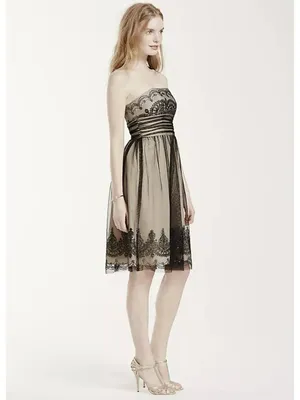 David’s Bridal Caviar Beaded Black Netting Over Beige Lining Cocktail-Size 8 thumbnail 2