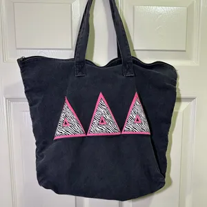 Delta Delta Delta Tote Bag Zippered Canvas Black Pink Zebra 18”x15” Tri Delta thumbnail 1