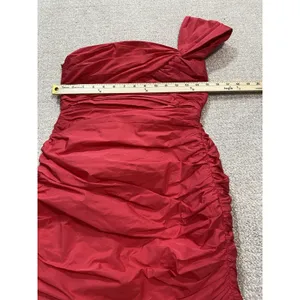 Zara Bright Red One-Shoulder Ruched Mini Dress Size S thumbnail 11