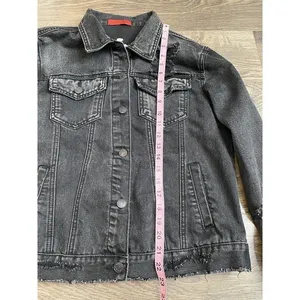 EUC Womens Signature 8‎ distressed black denim jean jacket darling size S thumbnail 11