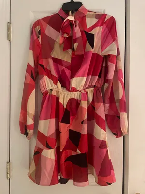 Long Sleeve Multi Colored Silk Dress thumbnail 3