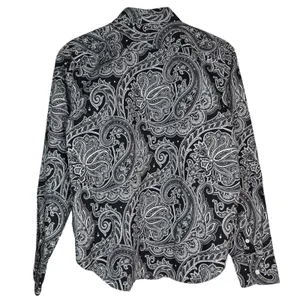 Lauren Ralph Lauren Womens Medium Black White Paisley Non-Iron Button Down Shirt thumbnail 2