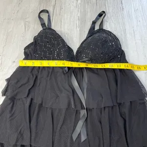 Enchanted Black Ruffle Sequin Baby Doll Lingerie Matching Thong Medium thumbnail 8