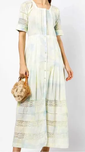 LoveShackFancy Edie Dress Women’s Size Medium Green Blue Tie Dye Midi‎ thumbnail 1