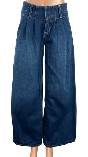 Alice + Olivia Blue Pleated Palazzo Baggy Wide Leg High Rise Denim Jeans Sz 24 thumbnail 1