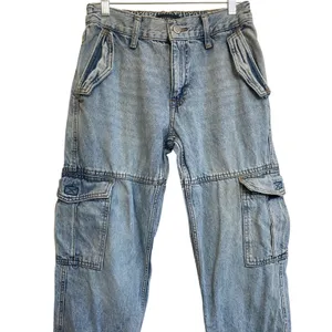 Aeropostale Womens Low Rise Cargo Jeans Light Wash Blue Straight‎ Leg Size S thumbnail 5