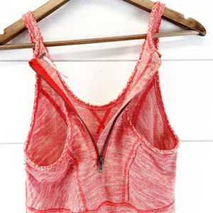 Free People Womens XS Racerback Striped Tank Top Back‎ Zip Dark Coral Orange thumbnail 7