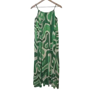 Farm Rio Anthropologie Maxi Dress Small Green Psychedelic Wave Boho Vacation thumbnail 2