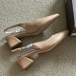 NEW Franco Sarto Racer Pumps Short Heels Sling backs Nude Size 8 NIB thumbnail 6