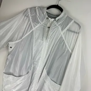 Athleta White Lined Windbreaker Jacket Sz 1X Full Zip Athletic Pockets Hooded thumbnail 3