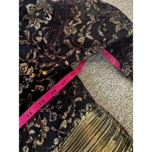 Ricki Lang‎ for Steven Stoll Gown Size 12 Black Gold Metallic Lace Pleated Maxi thumbnail 5