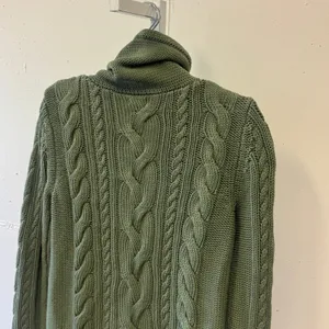L.L. Bean Women's Light Green Cable Knit Cowl Neck Cotton Sweater 513958 Small thumbnail 6