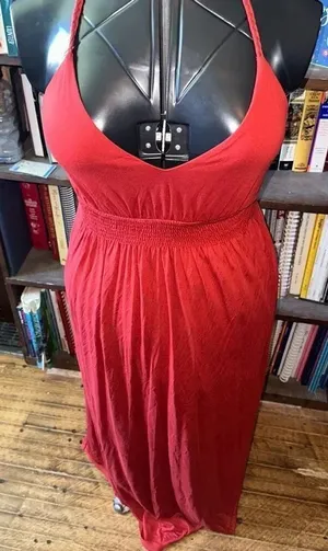 Sundance red v-neck strappy knit smocked waist maxi dress thumbnail 1