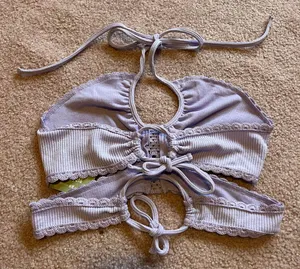 Divided Purple Lace up Crop Top thumbnail 3