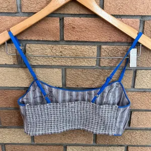 Free People Sunday Stroll Set Grey Blue Striped Crop Top Cotton thumbnail 4