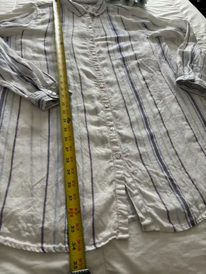 St Tropez West Womens L 100% Linen Striped Tunic Shirt Blue White Beach Vacation thumbnail 5