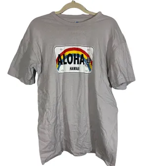Aloha Hawaii License Plate Grey Short Sleeve T-Shirt thumbnail 1
