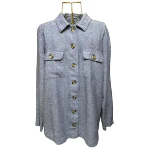 Centigrade Button Front Linen Blend Shacket Shirttail Hem Indigo Blue M NO BELT thumbnail 3