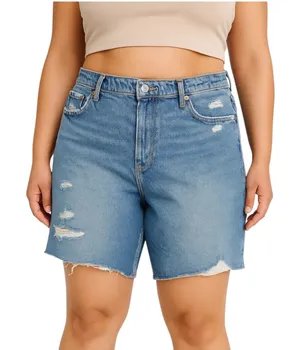 GAP Women's Blue High Waist Distressed Cut-Off Bermuda Denim Shorts 33/16 Tall thumbnail 1