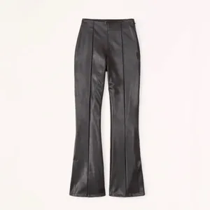 Abercrombie & Fitch Split Hem Vegan Leather Slim Flare Pant in Black Medium thumbnail 5