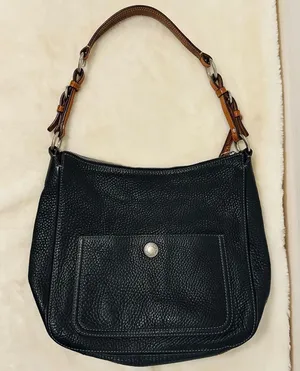 Coach Pebbled Black Leather Chelsea Hobo Shoulder Bag with brown Contrast Strap thumbnail 1