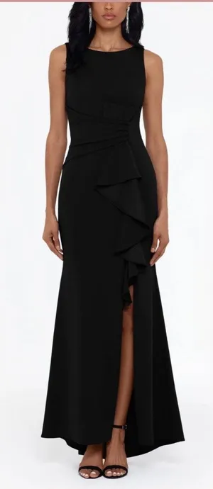 Betsy & Adam Christine Scuba Crepe Ruffled Bow Gown 10 petite thumbnail 1