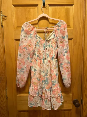 Floral wedding guest mini dress Pink thumbnail 3