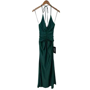 Lulus Zaniya Emerald Green Ruched Halter Maxi Dress size XXS NWT thumbnail 4
