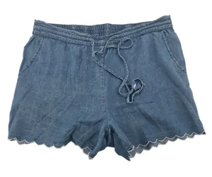 Skies Are Blue‎ Shorts Womens Medium Blue Chambray Scalloped Hem Elastic Waist thumbnail 1