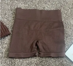 Brown Ribbed Biker Shorts High Rise Stretch Size Small thumbnail 1