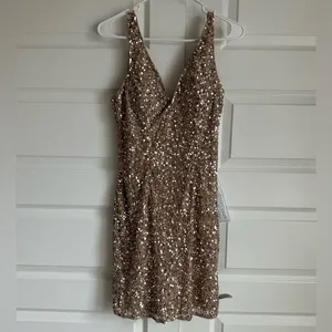 Mac Duggal Sequin Mini Sleeveless‎ Cocktail Dress in Gold- NWT thumbnail 4